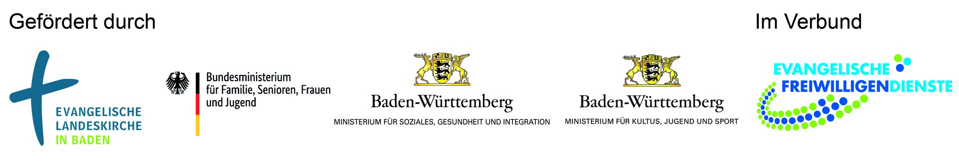 Gefördert durch: Evangelische Landeskirche in Baden; Ministerium für Soziales & Integration des Landes Baden-Württemberg;  Bundesministerium für Familie, Senioren, Frauen und Jugend. Im Verbund der Evangelischen Freiwilligendienste